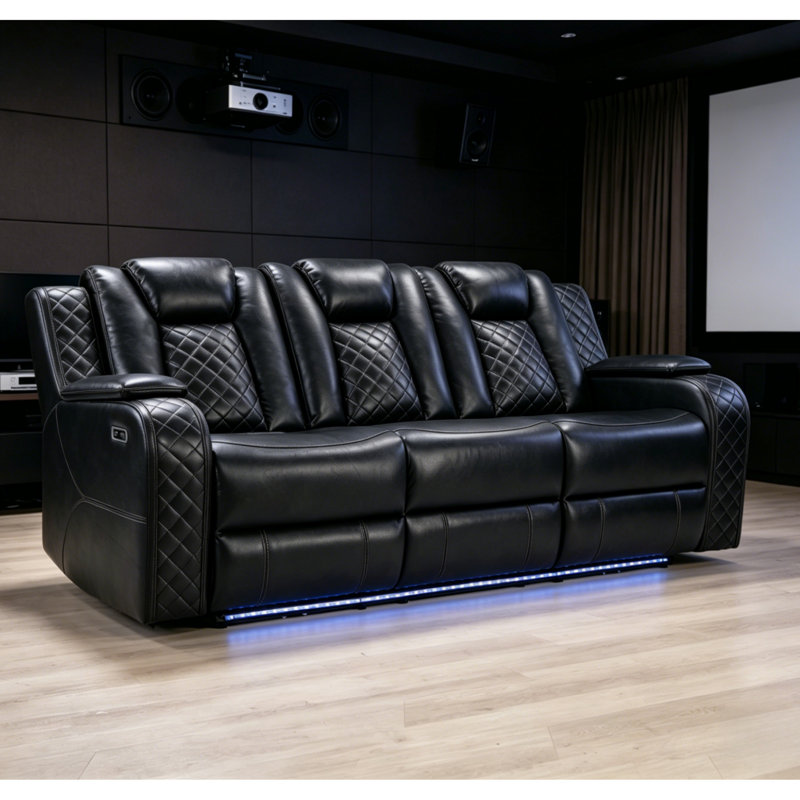 Ivy Bronx Lamica 83.4'' W Breathable Leather Power Reclining Sofa